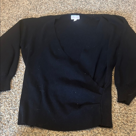 Pink Lily Black V-Neck Wrap Sweater size S - Picture 2 of 4